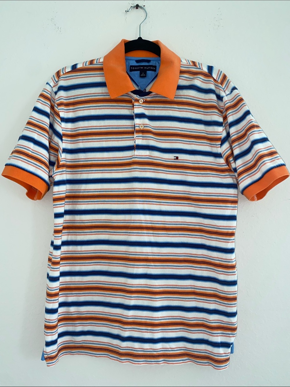 Tommy Hilfiger Short Sleeve 100% Cotton Striped Polo Shirt-Size Medium